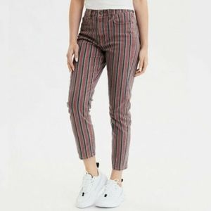 American Eagle Red Striped Mom Jeans